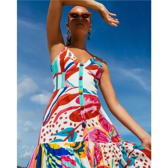 PatBo Flora Textured Tiered Flowy Maxi Dress NWT - Picture 3 of 14